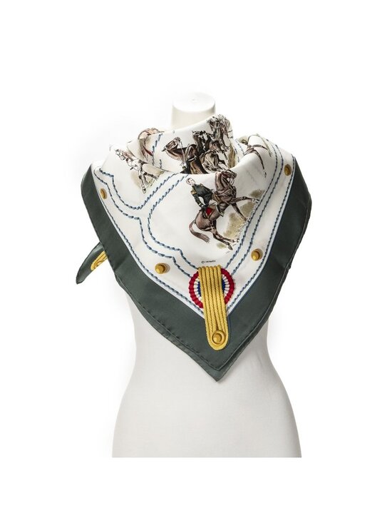 Hermes Accessories - Hermes Scarf Ivory Green Brown Silk